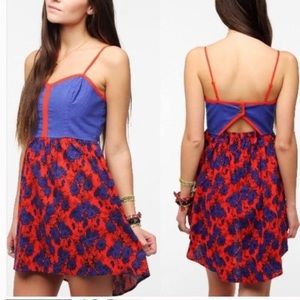 Urban outfitters cope orange blue floral sun dress
